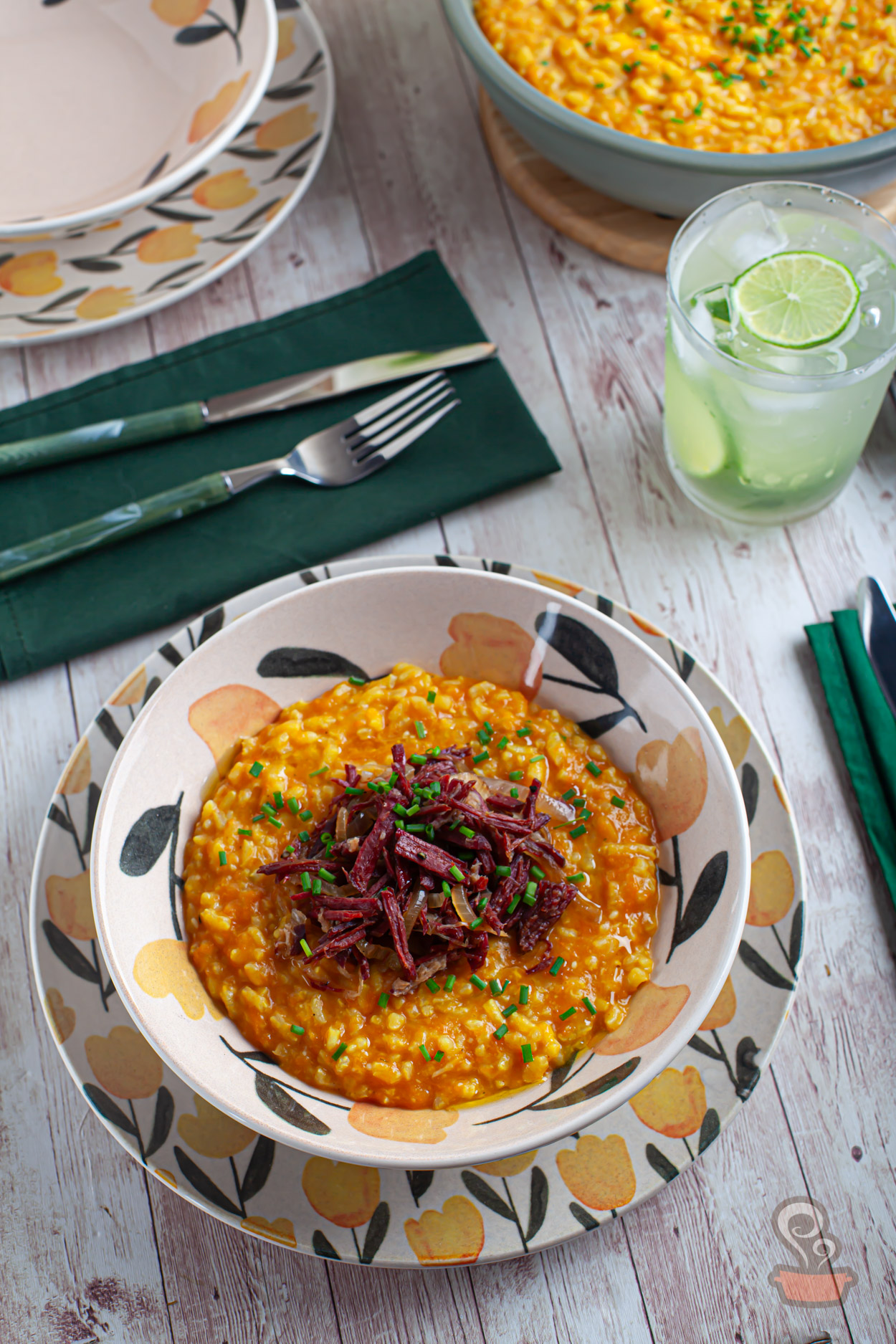 Risoto de abóbora com carne seca - foto: naminhapanela.com